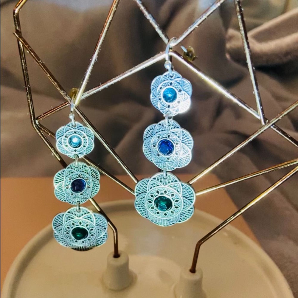 Lucky Brand earrings. Adorable design with blue and green stones.